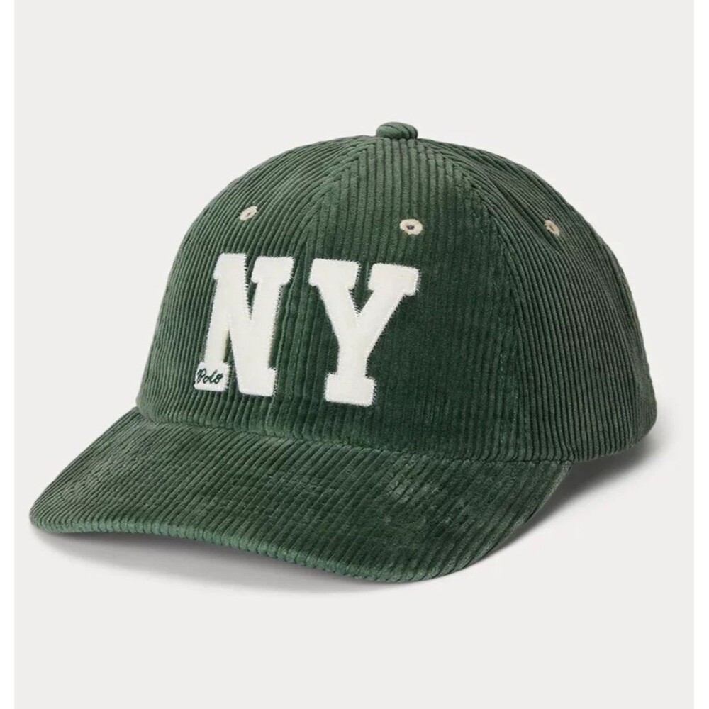 Polo Ralph Lauren Men's NY Patch Green Corduroy Ball Cap New York Strap Back